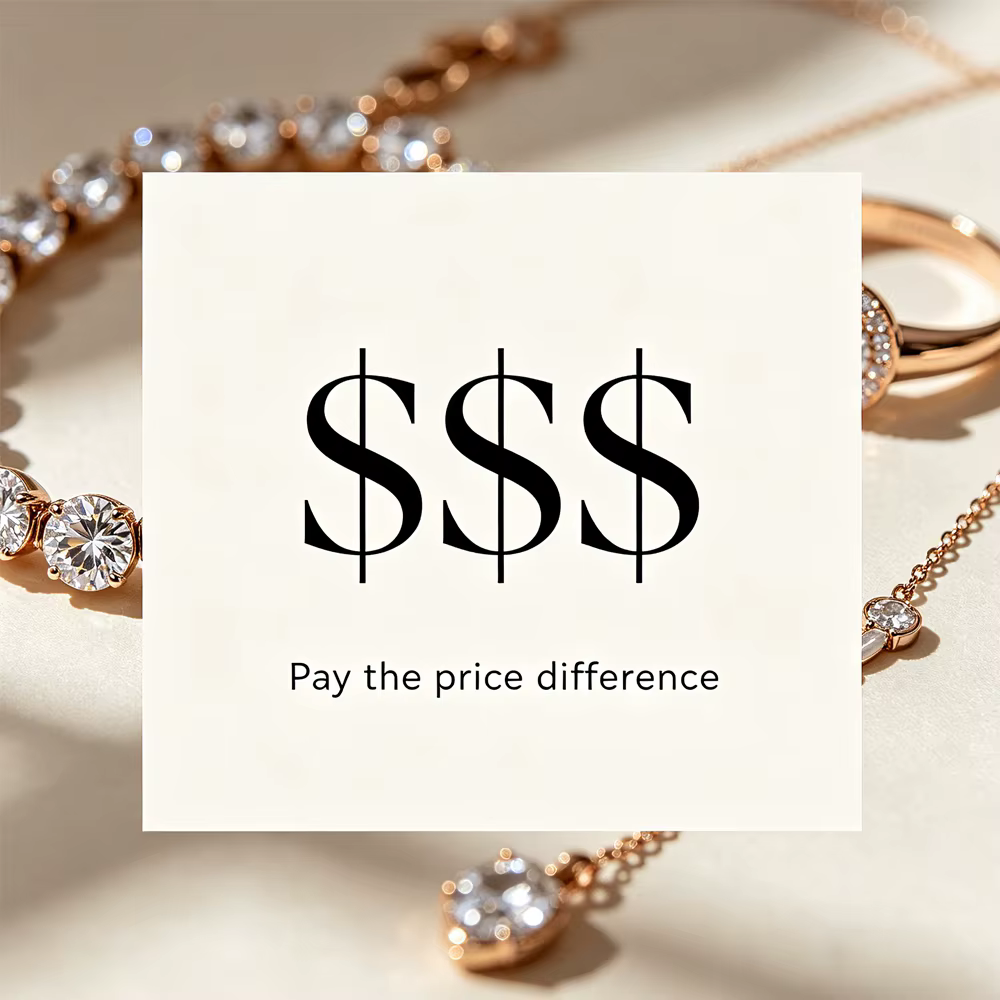 Service de personnalisation de bijoux, service de paiement de différence de prix et veuillez contact