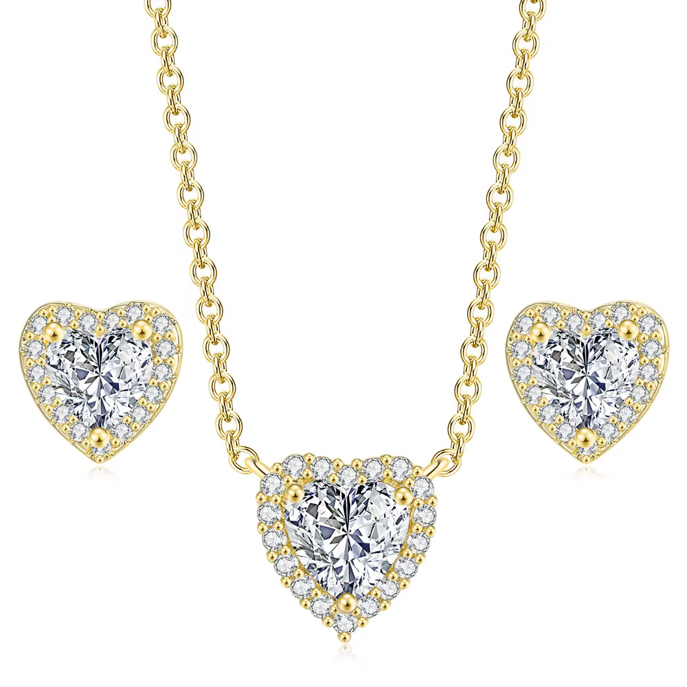 Ensembles de bijoux en forme de cœur pour femmes, collier en cristal, boucles d'oreilles, style coré