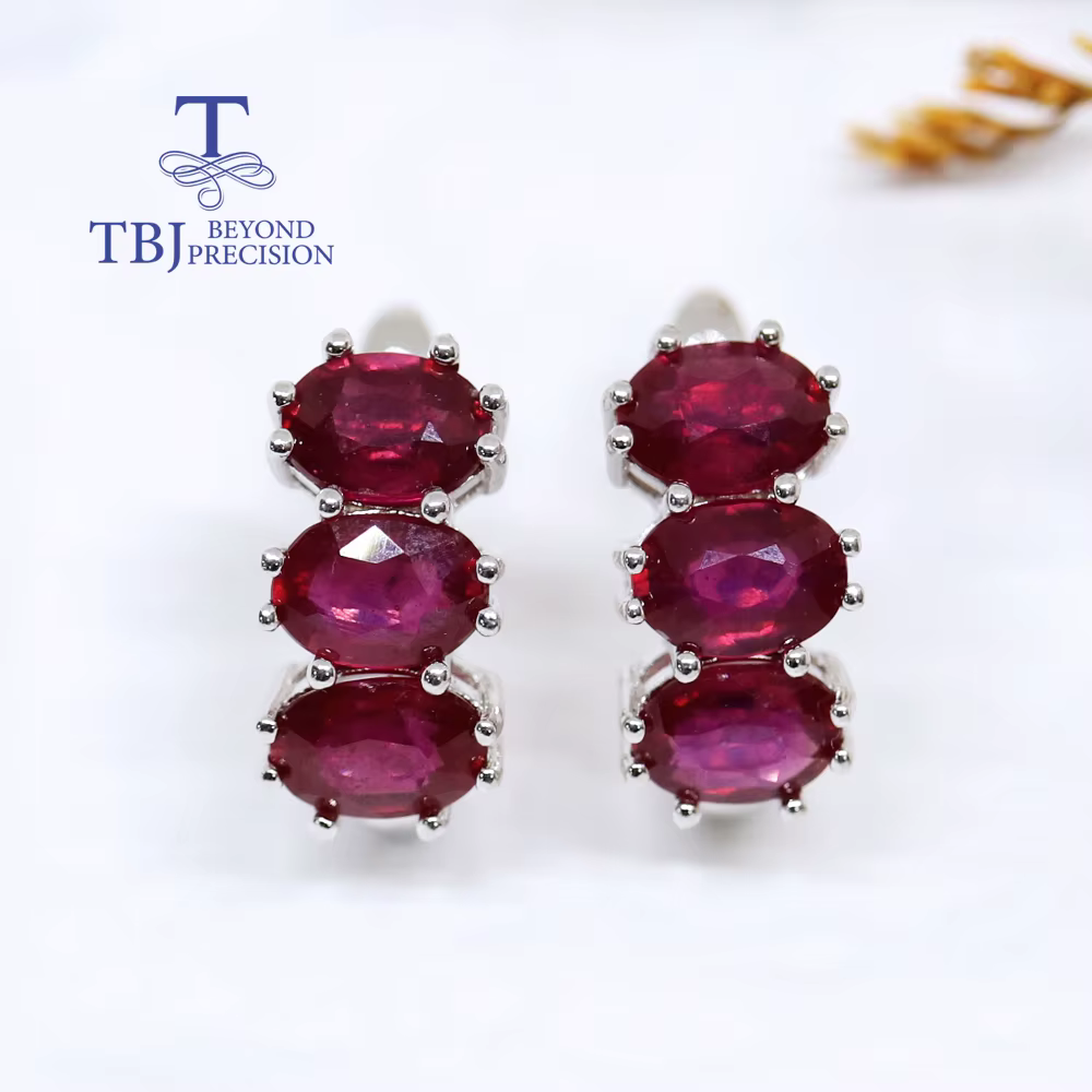 Fierty-Boucles d'oreilles en argent S925 avec rubis naturel pour femme, pierres précieuses réelles, 