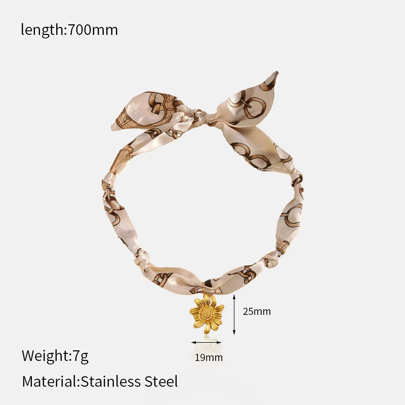 Loe |   Collier écharpe pour femme, nouveau pendentif fleur en acier inoxydable, bijoux plaqués or 1