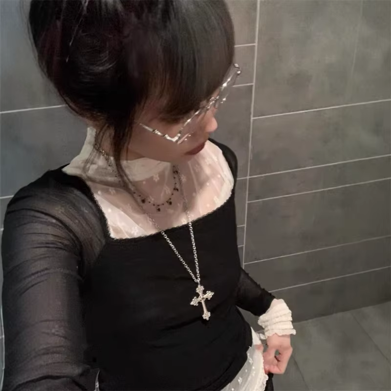 Y2k Rose Croix Pendentif Colliers Hip Hop Mode Croix Choker Vintage Floral Bijoux Charme pour Femmes
