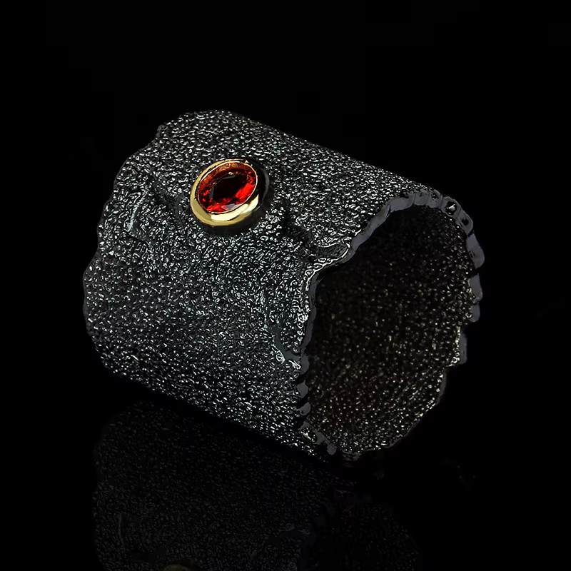 Bague unique exagérée pour femme, incrustée de Zfolds rouges sur des matiques, or noir, bijoux itali
