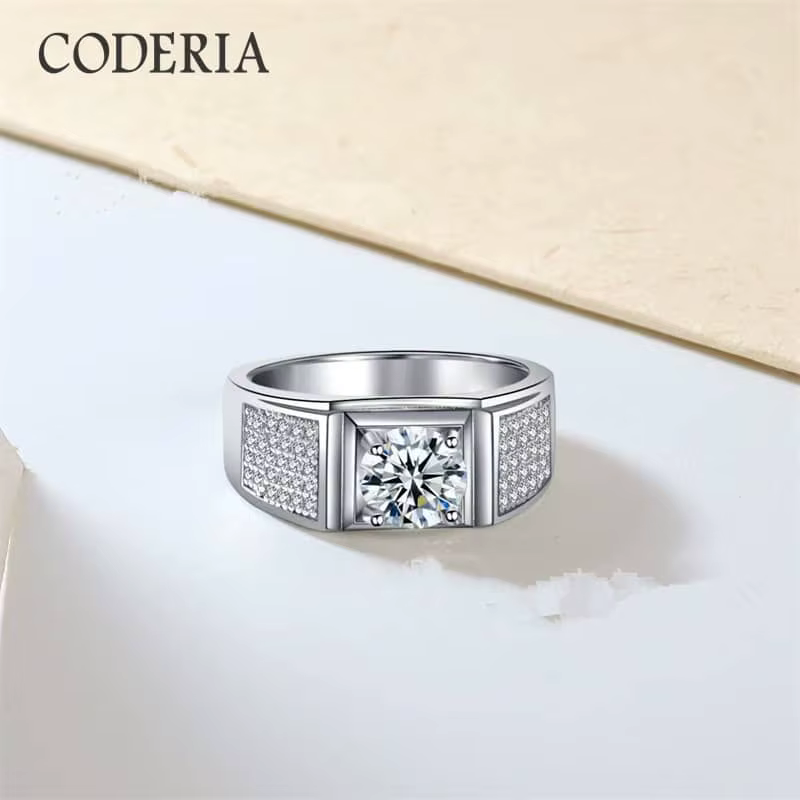Bague en argent Sterling 925 véritable pour hommes, plaqué or blanc 18 carats, couleur D VVS1, diama