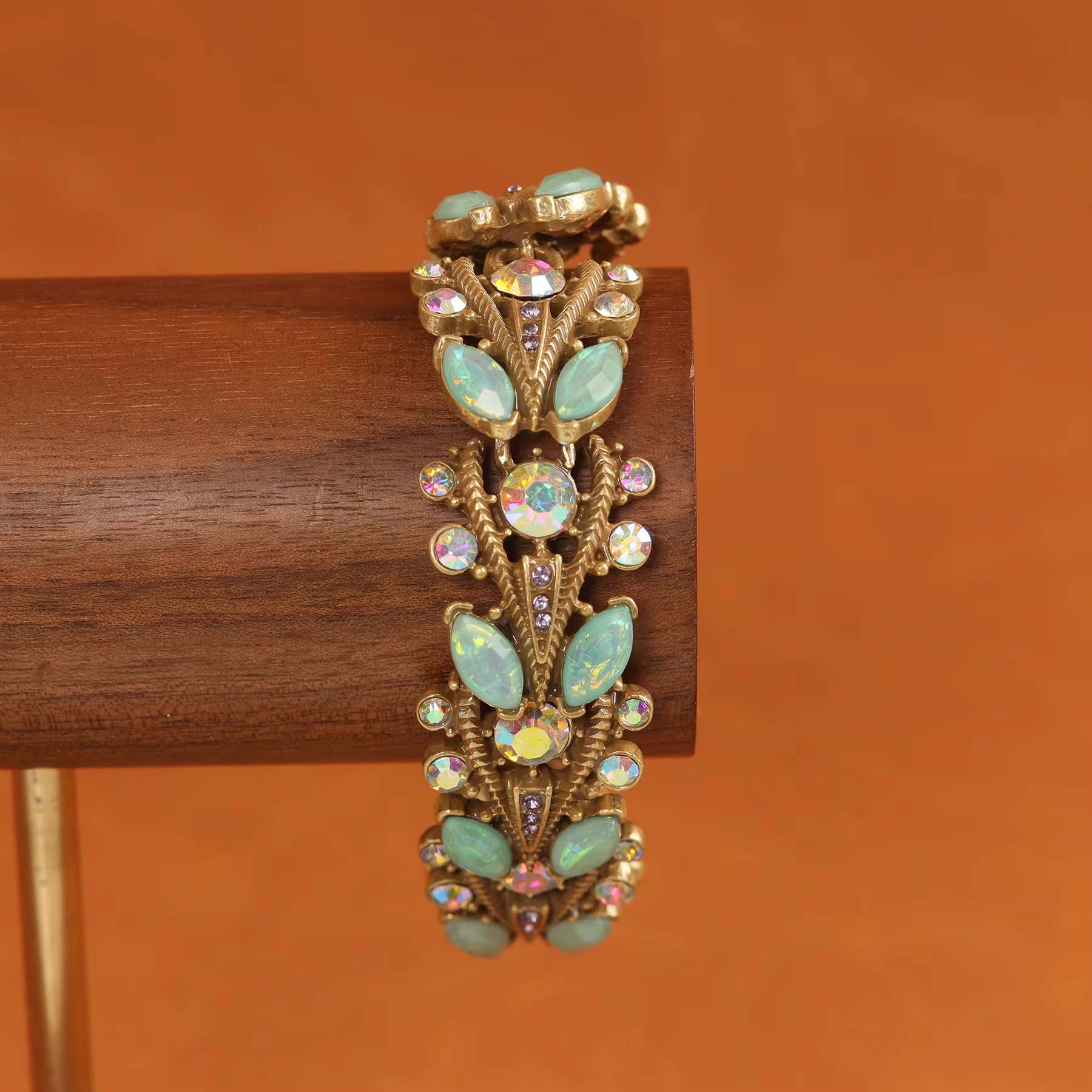 Bracelet en opale incrusté de diamants colorés, Vintage, rétro, mode, luxe, élégant, styliste, vente