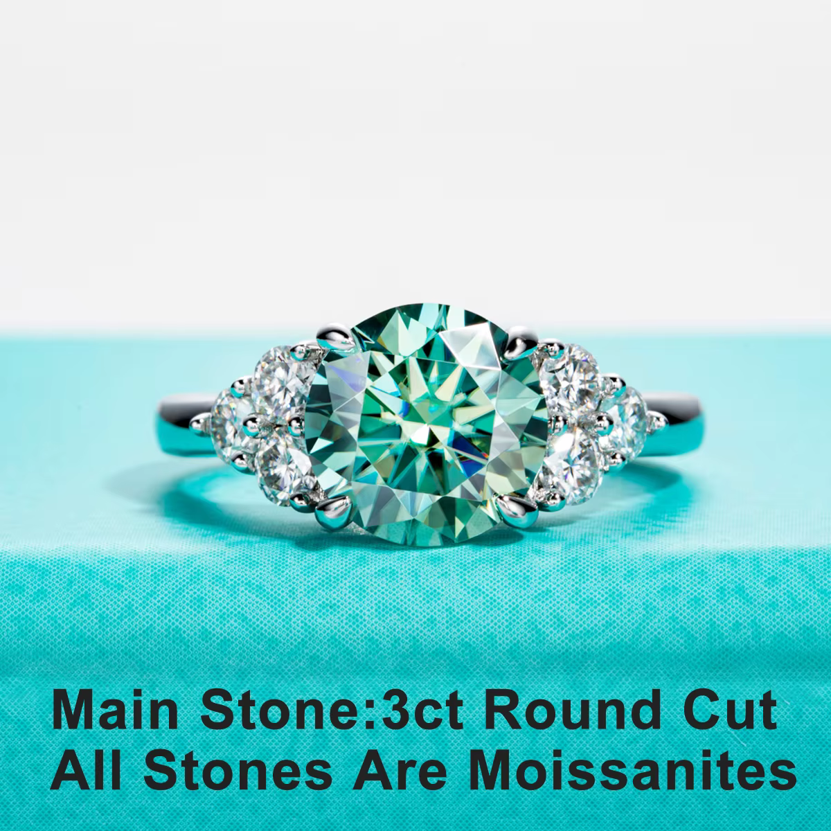 AnuJewel 3ct Round Cut Bleu Vert Couleur Moissanite Bague de Fiançailles 18K Plaqué Or Argent De Lux