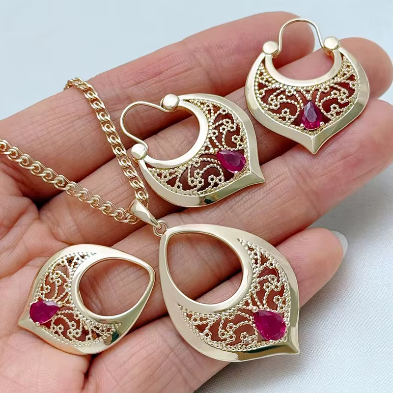 Kinel – collier, boucles d'oreilles et bague en cristal pour femmes, bijoux ethniques à la mode, cou