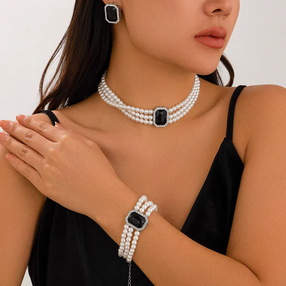KunJoe 3 pièces/ensemble de luxe multicouche Imitation perle femmes ensemble de bijoux de mariée col