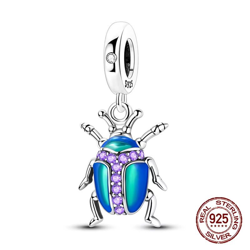 Pendentif coccinelle irisé en argent Sterling 925, breloque scarabée répandue, adapté aux Bracelets 