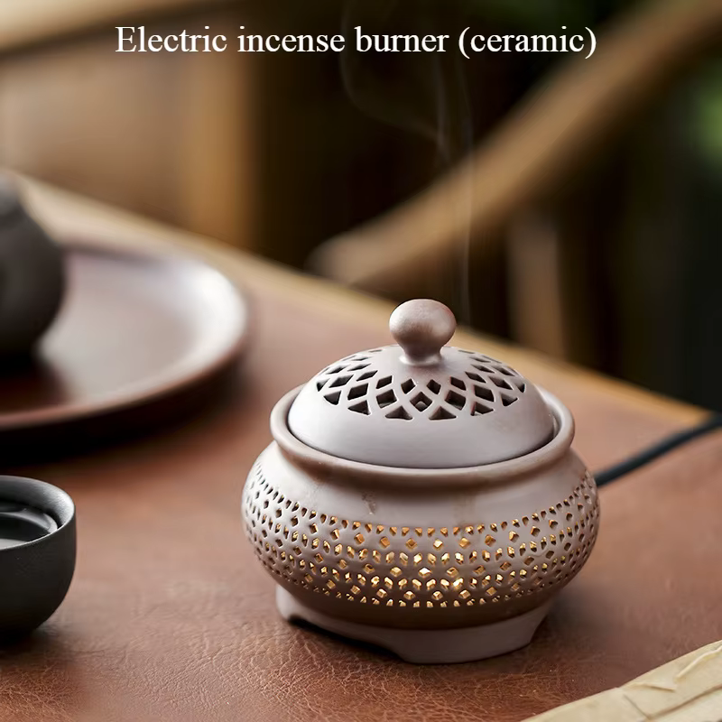 Brûleur d'encens électronique en céramique, huile essentielle d'intérieur, poudre d'encens, veilleus