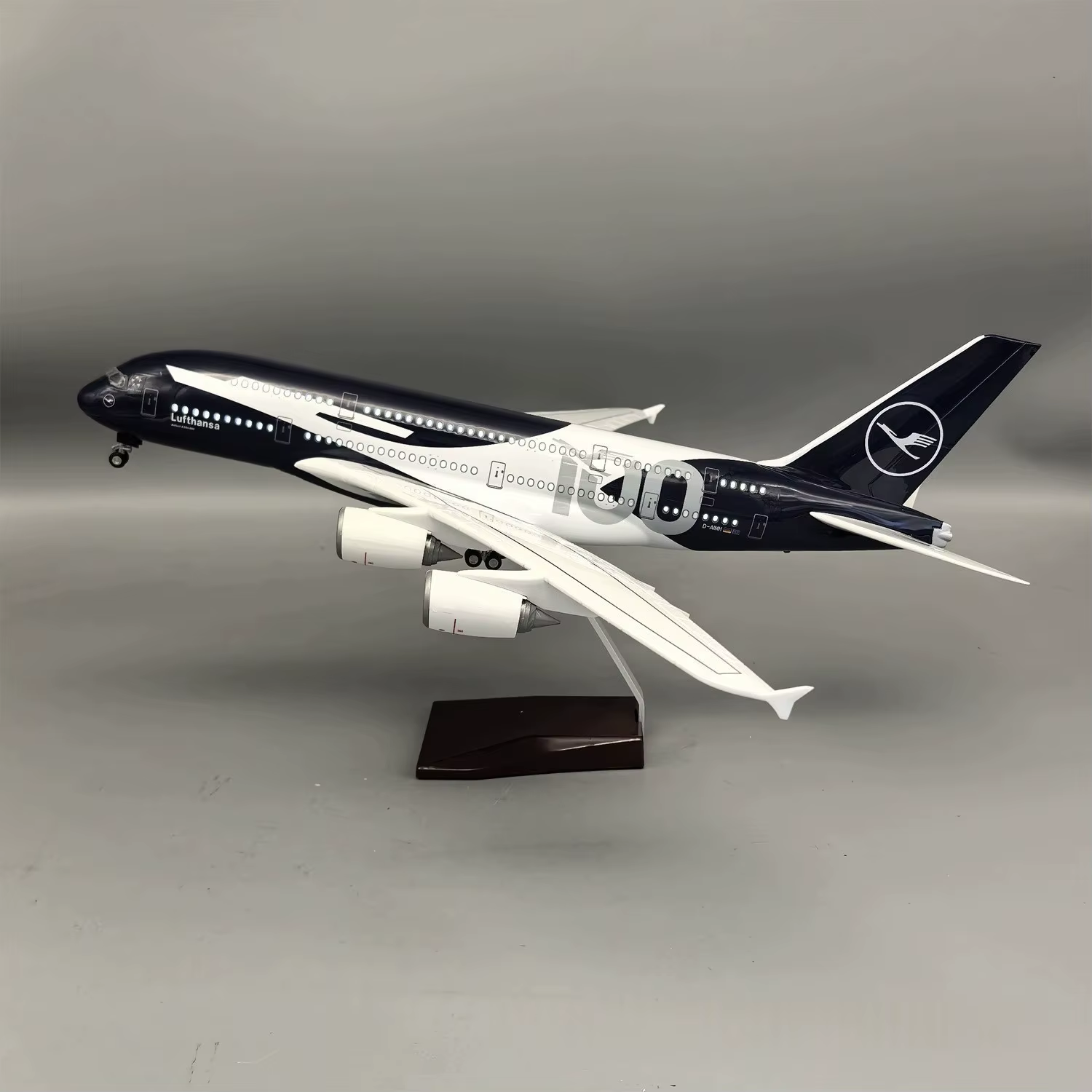 NOUVEAU Modèle d'avion en résine moulée sous pression à grande échelle Lufthansa A380 100 ans, 45 cm