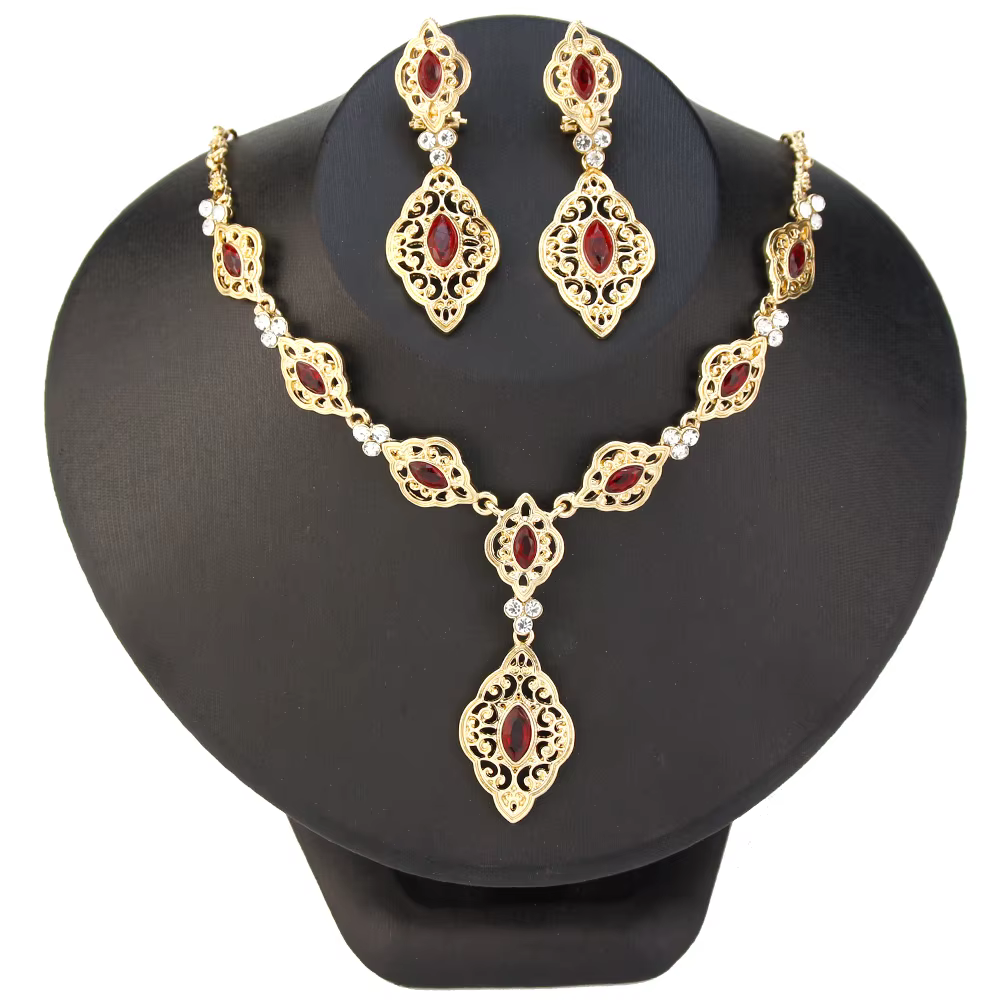 Ensemble de Bijoux couleur or pour femmes, ensemble de boucles d'oreilles et collier de Style maroca