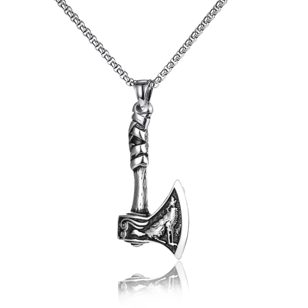 ChimFashion-Collier Viking Nordique pour Homme, Acier Alliage, Axe Isman Soigneuse, Pendentif Hache 