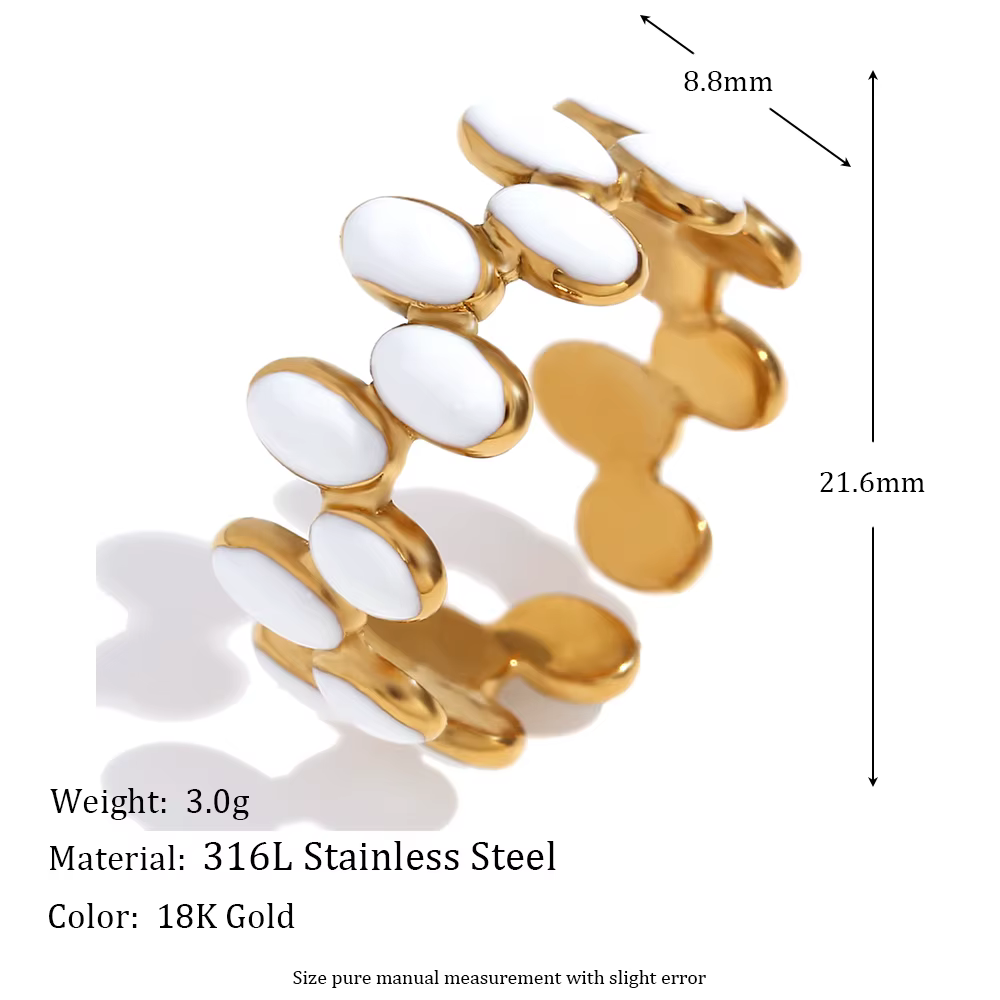 MamacitaSlay Bague ouverte ovale double rangée en acier inoxydable 316L émaillé, plaqué or 18 carats