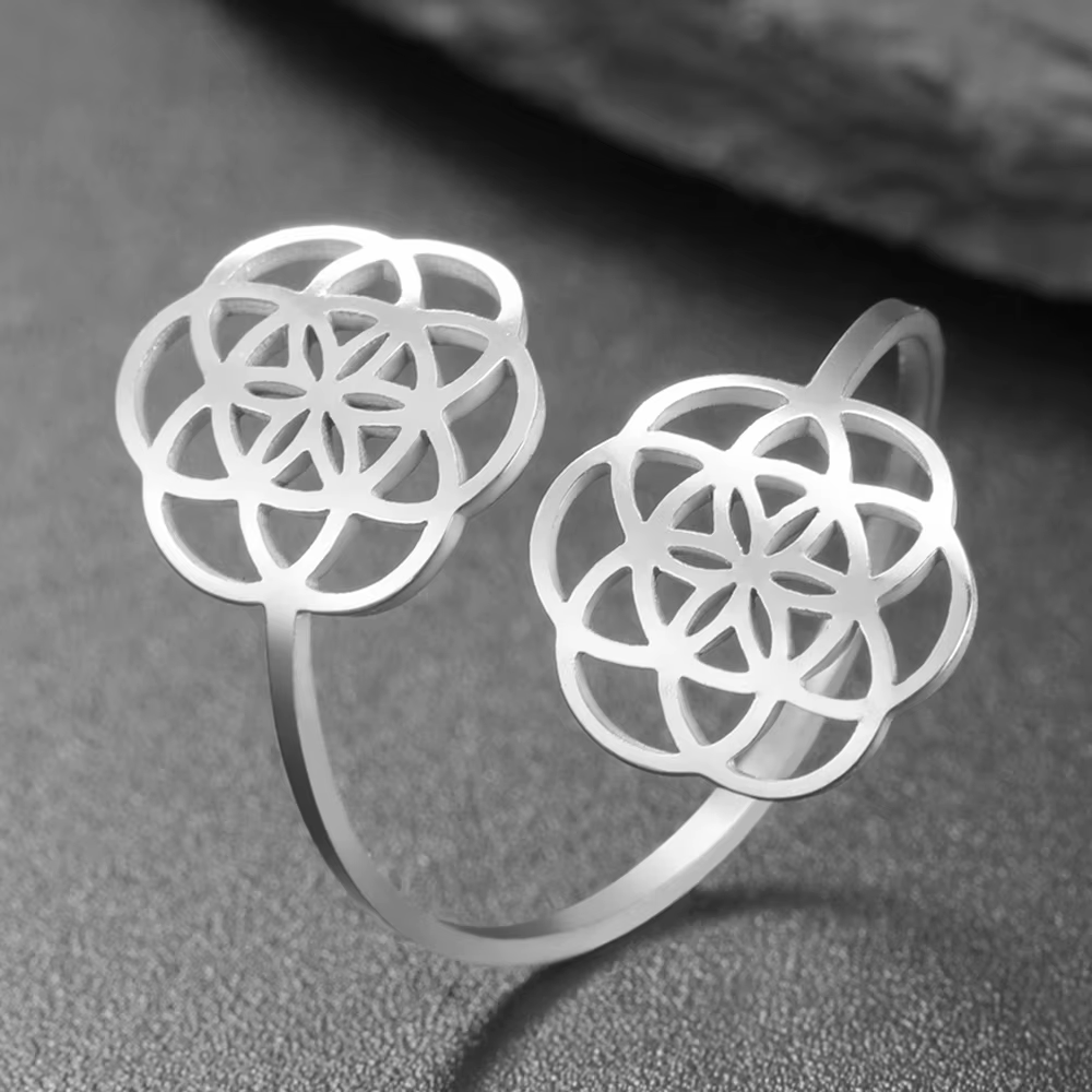 Dawapara fleur de vie découpe femmes bague réglable Mandala géométrie sacrée Yoga Kabbale bijoux aci