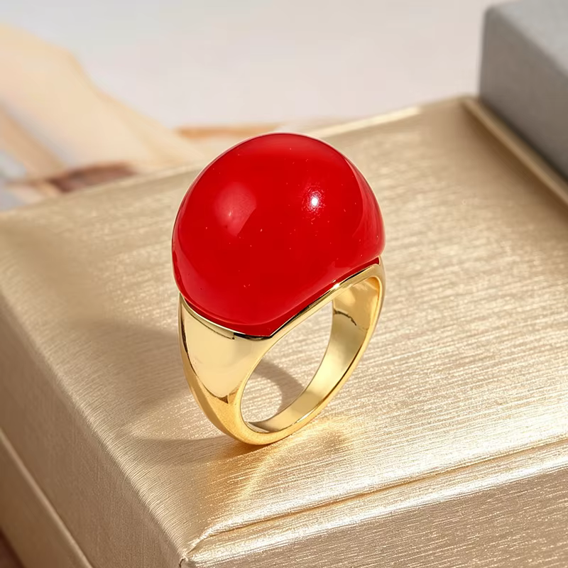 Bague plaquée or de Style Vintage avec pierre rouge vert foncé, bijoux de déclaration rétro pour fem