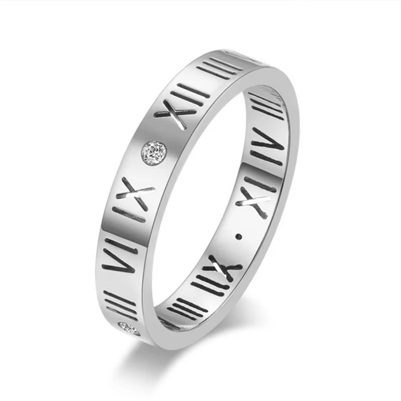 Bague en chiffres romains creux pour femme, acier inoxydable, matiques mignonnes, bijoux de charme, 