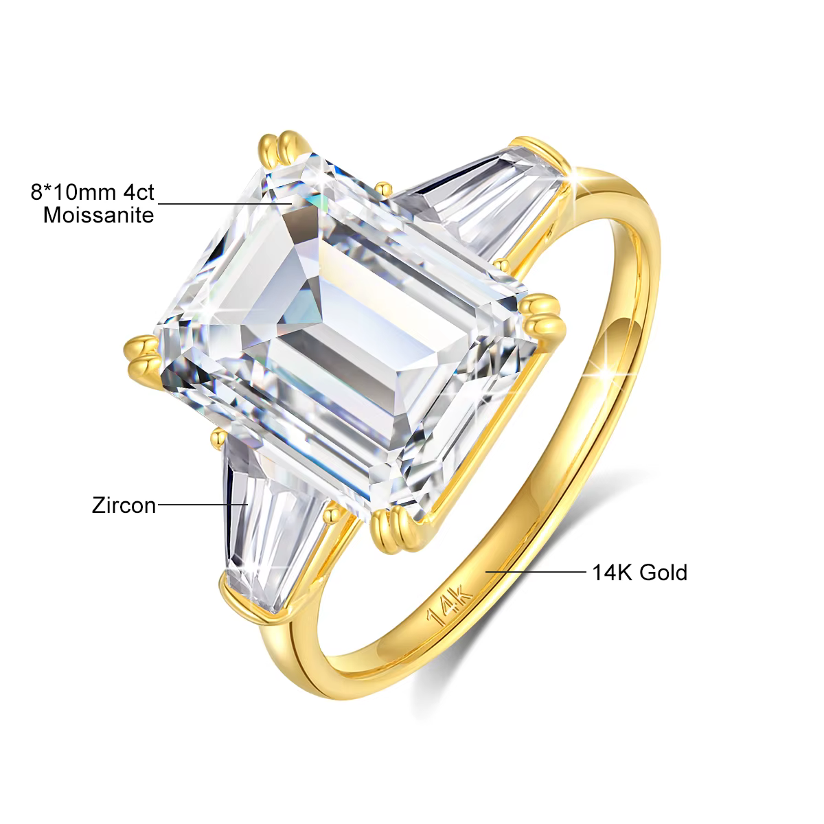Bague Moissanite couleur D VVS1, taille émeraude, or 100% 14K, diamant, pour femmes, anniversaire de