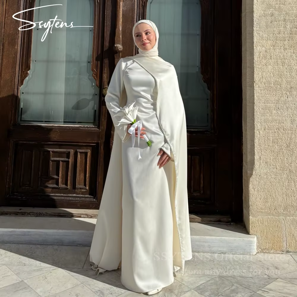 SSYTENS Robes de mariée musulmanes Nikkah personnalisées, Caftan sirène ivoire avec perles, Robes de