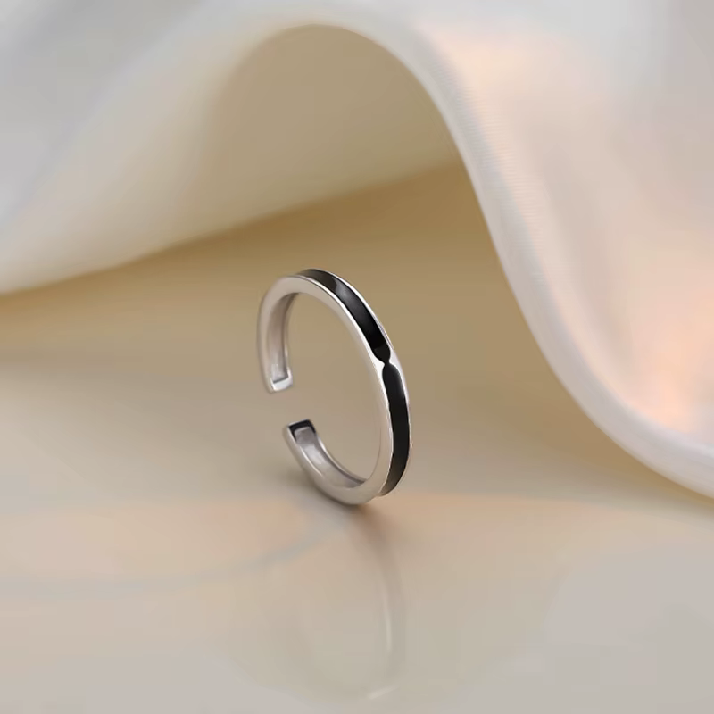 Bague couleur argent pour femmes, bague noire, nouveau Style Cool, tendance, Index réglable, anneau 