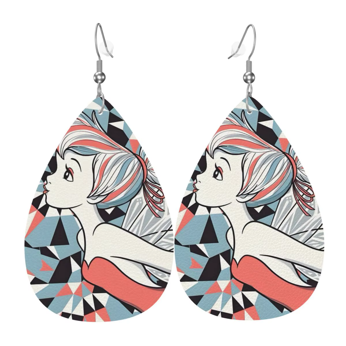 Boucles d'oreilles en cuir en forme de larme personnalisées Tinker Bell, motif dessin animé mignon, 