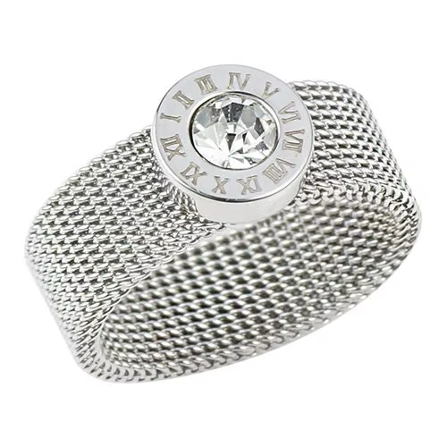 Bague en acier inoxydable couleur or, grande bague ronde en maille de cristal, chiffres romains, bag