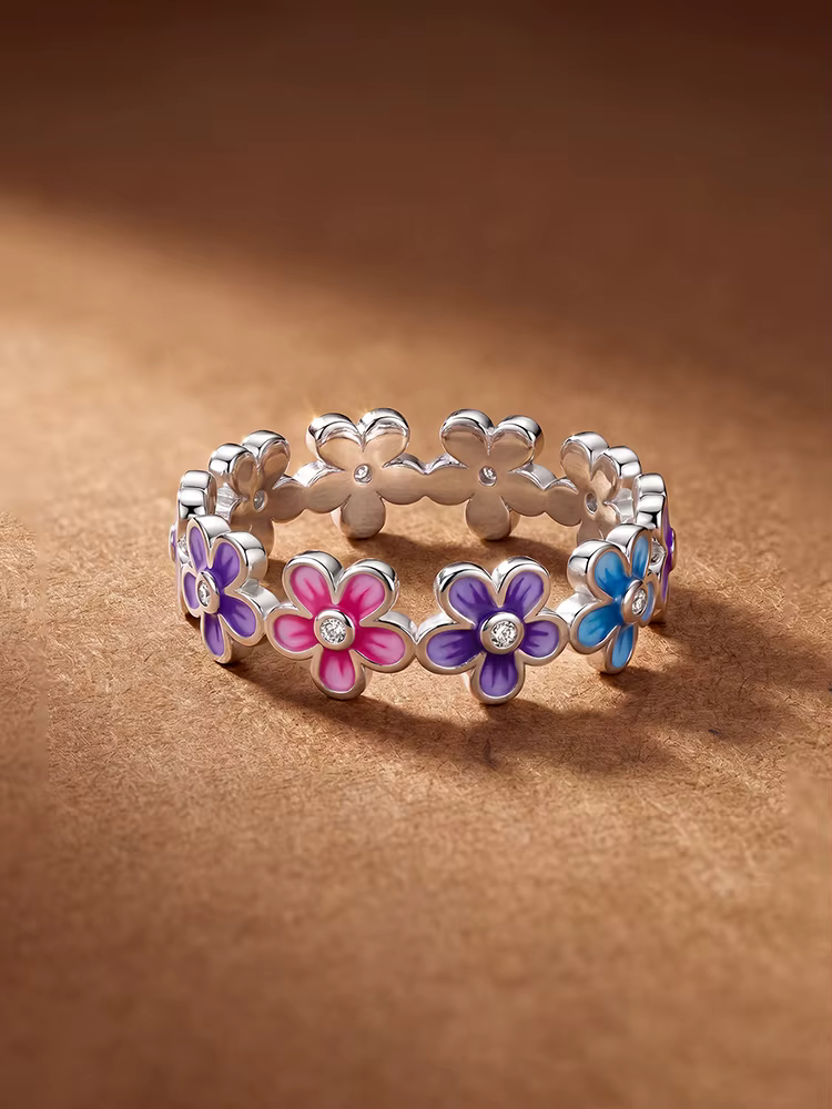 Bague en argent Sterling 925 pour femmes, fleurs colorées romantiques, bijoux fins de haute qualité,