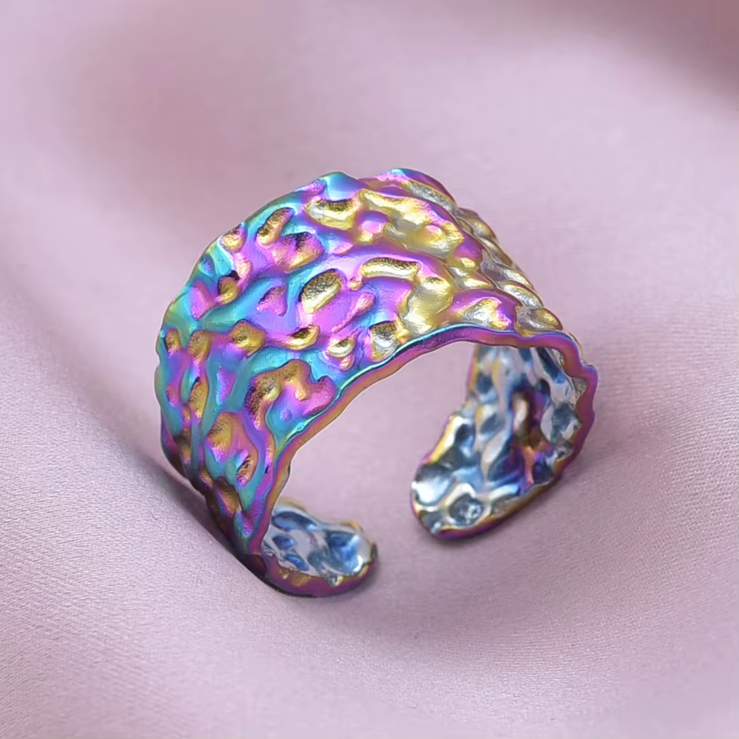 Bagues Gothiques Créatives Arc-en-Ciel pour Homme et Femme, Anneaux Larges à Surface Concave-Convexe