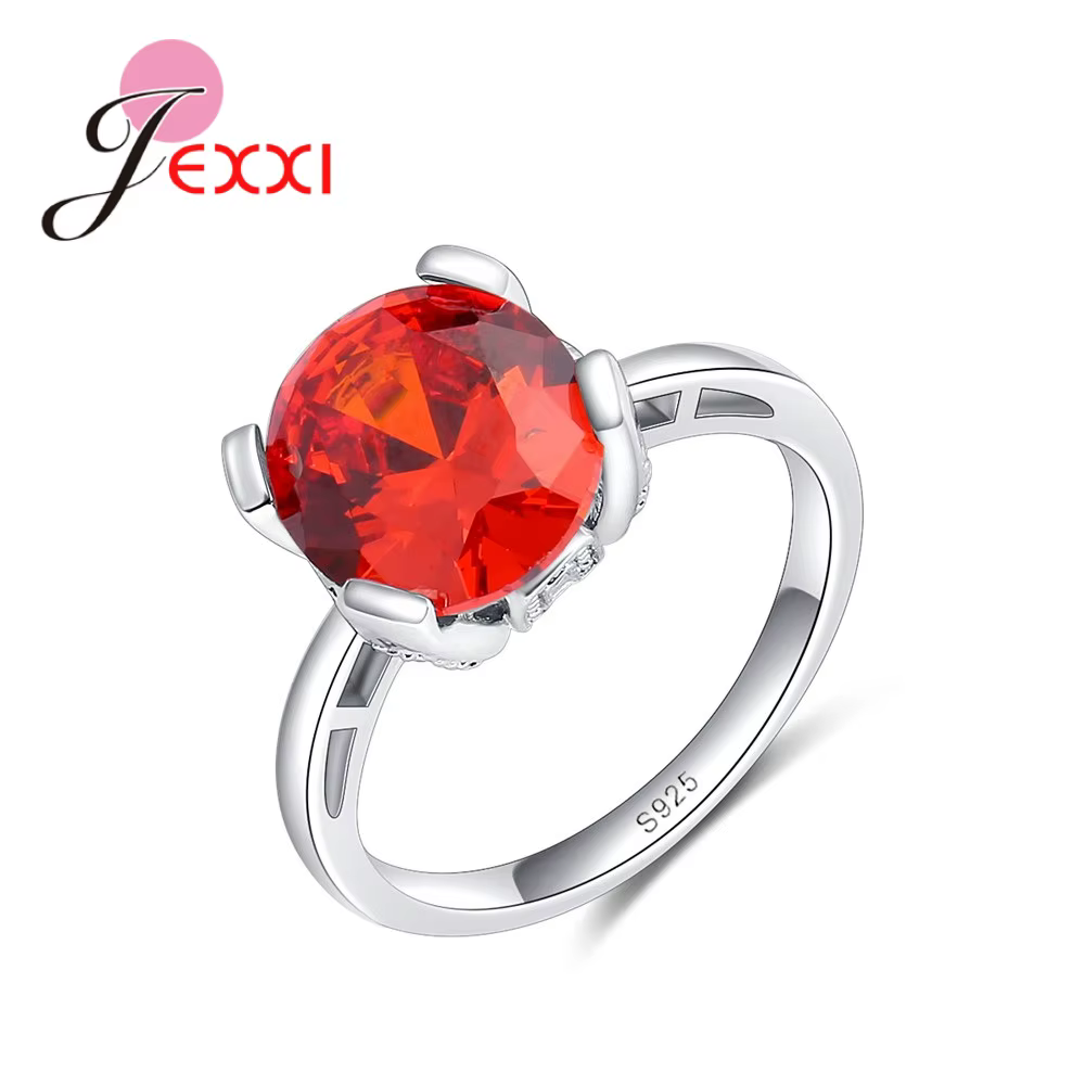 Bague en pierre rouge Bague Rose, argent Sterling 925, cristal, bijoux d'anniversaire à la mode pour