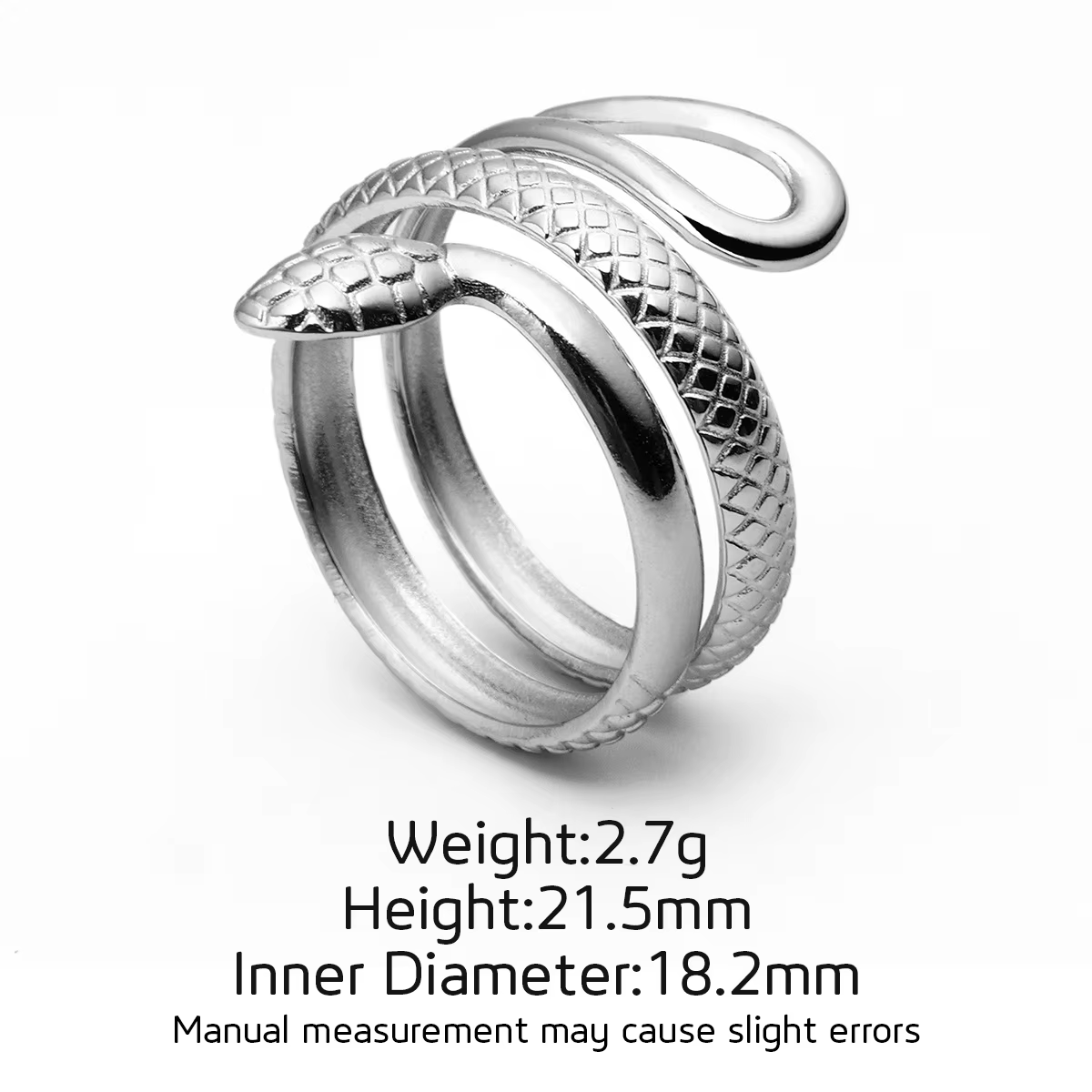 Bague Serpent en Acier Inoxydable pour Femme, Serpent Enroulé avec Texture Détail Écailles, Bijou Go