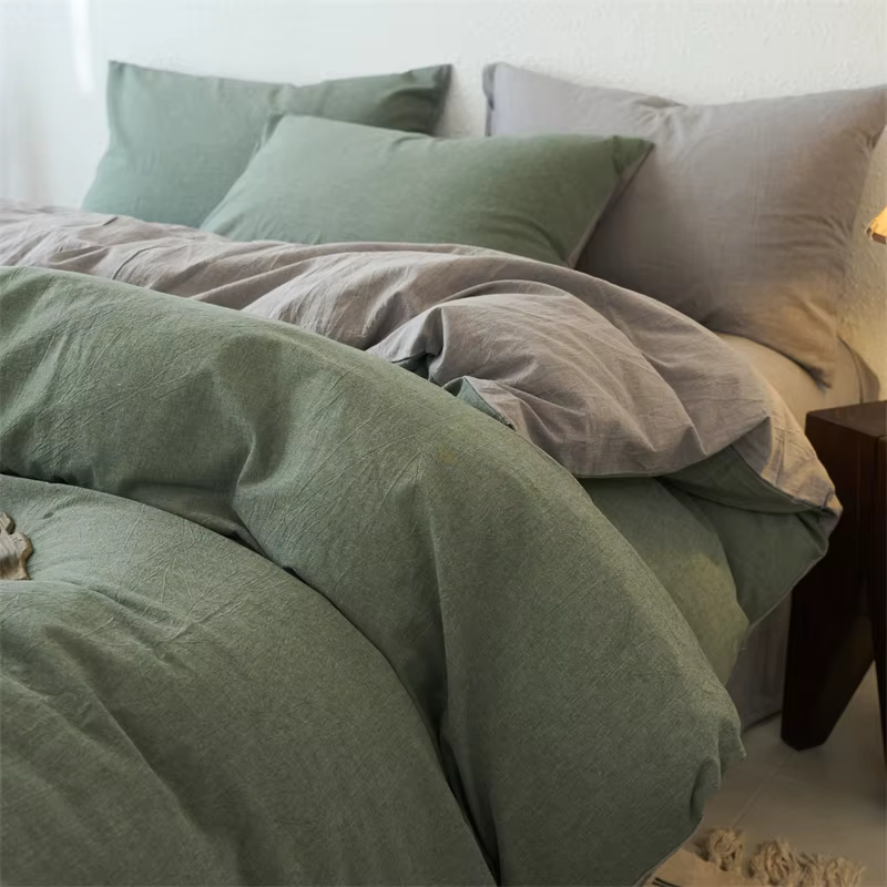 Parure de lit 3 pièces en fil de coton lavé 100% de qualité supérieure (1 housse de couette + 2 taie