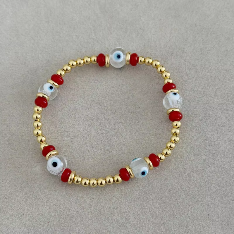 Bracelet Perlé Anti-Maléfice KKBEAD Plaqué Or 18K, Bracelet Extensible Perlé, Amulette de Protection