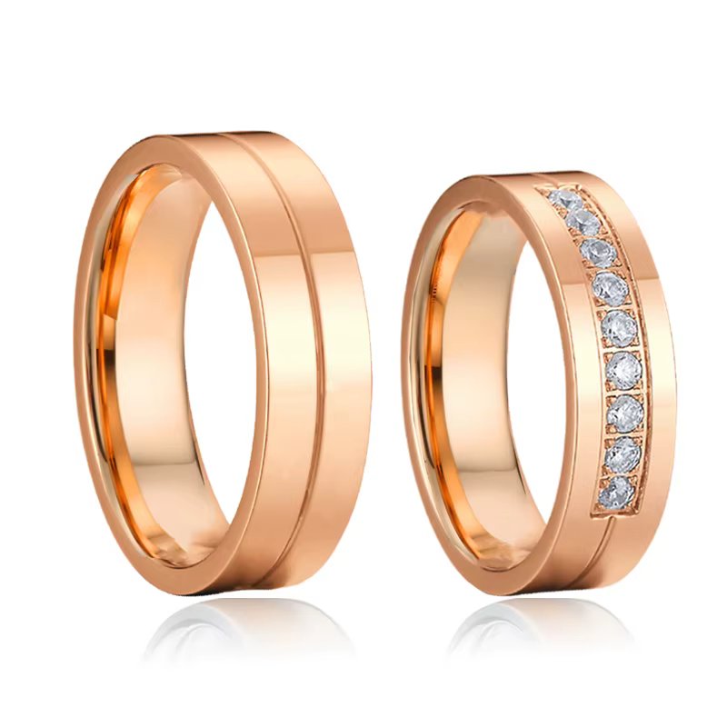 1 paire de bagues de Couple en titane doré Rose, pierre CZ, bagues de fiançailles de mariage de luxe