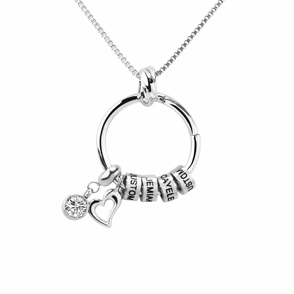 Pendentif avec noms personnalisés, collier de 12 pierres de naissance, perles gravées en acier inoxy