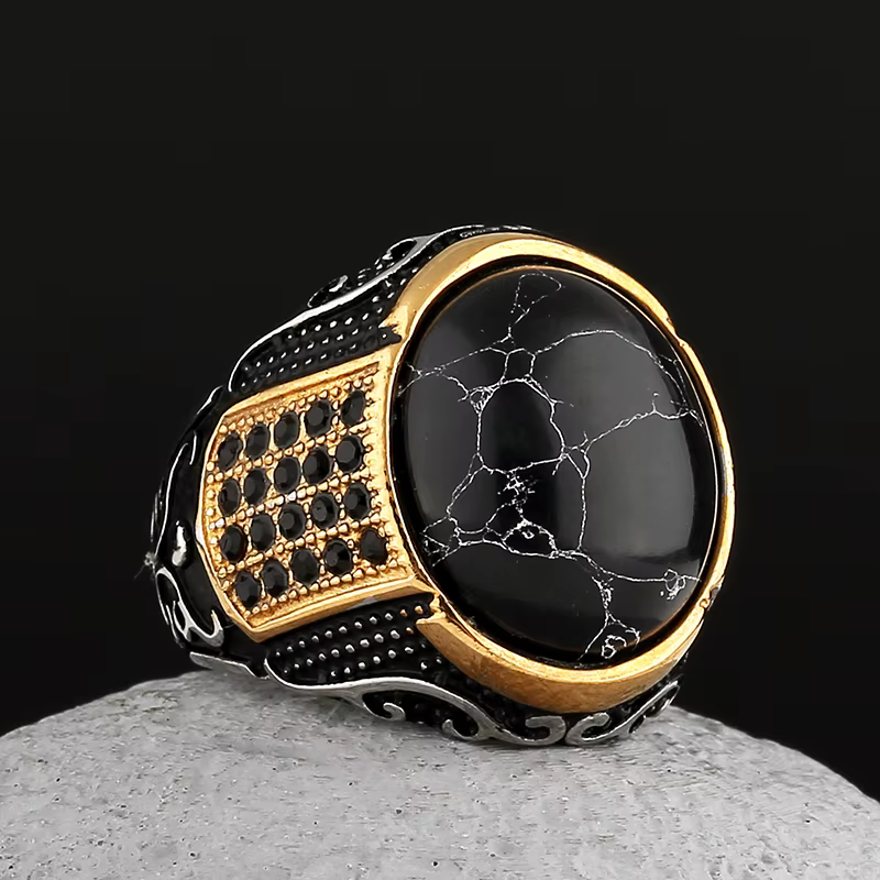 Bague en pierre noire de Style gothique Vintage, en acier inoxydable 316L, pour hommes et femmes, bi