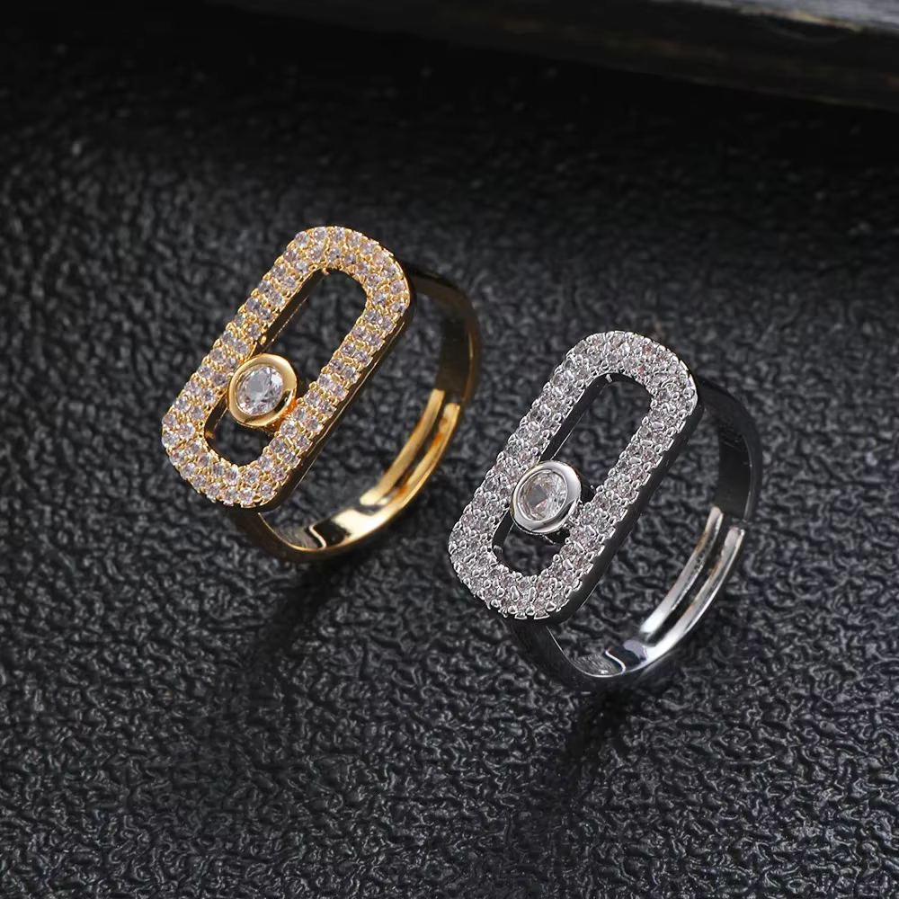 Bague géométrique ajustable pour travaux lourds, entièrement sertie de zircone, élégante, à extrémit
