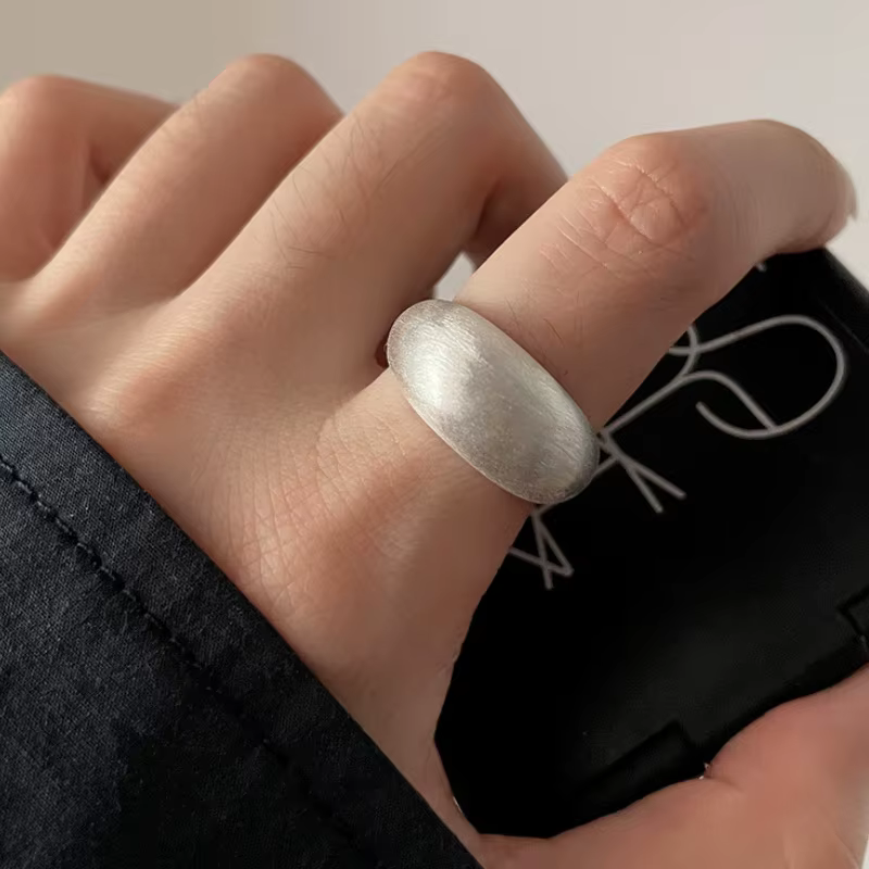 Bague en Satin épais brossé mat pour femmes, couleur argent, solide, mat, moderne et minimaliste, an