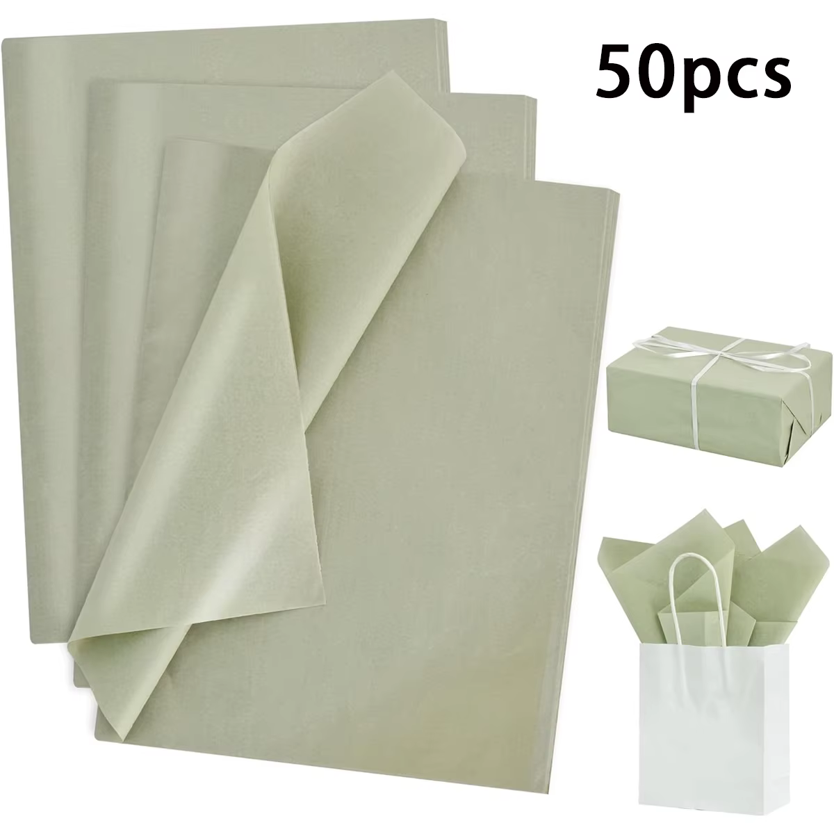 50 feuilles de papier de soie vert sauge, 20 x 14 pouces, papiers d'emballage pour cadeaux, pour bri