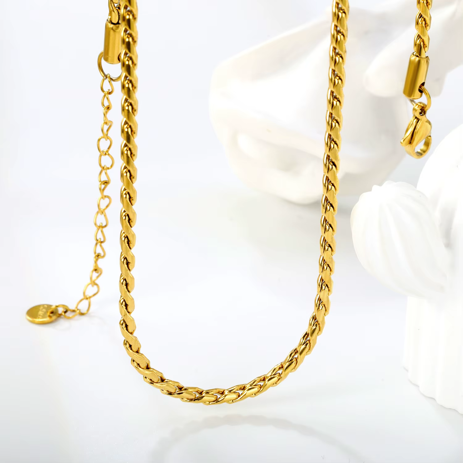 LUXUSTEEL – pendentif en acier inoxydable pour femmes, chaîne simple dorée et argentée, collier avec