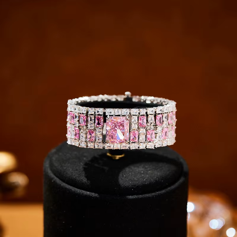 Marque de luxe pur 925 bijoux en argent Sterling pour les femmes Bracelet en cristal rose diamant co