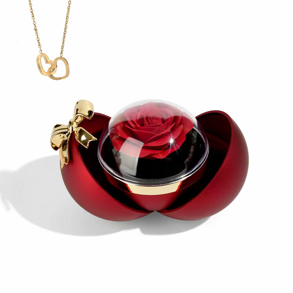 Boîte à bijoux ronde en Rose éternelle, collier avec nom gravé, cadeau d'anniversaire, cadeau de fêt