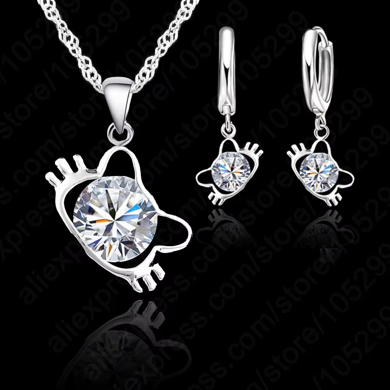Ensemble de bijoux en argent Sterling S925, nouveau Design, pendentif chat en cristal, collier, bouc