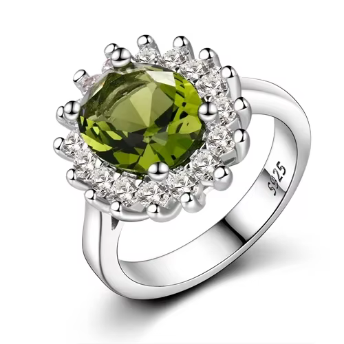 QIBAOKU rétro bague en argent pour femmes fleur anneaux avec péridot pierres brillant marque de luxe