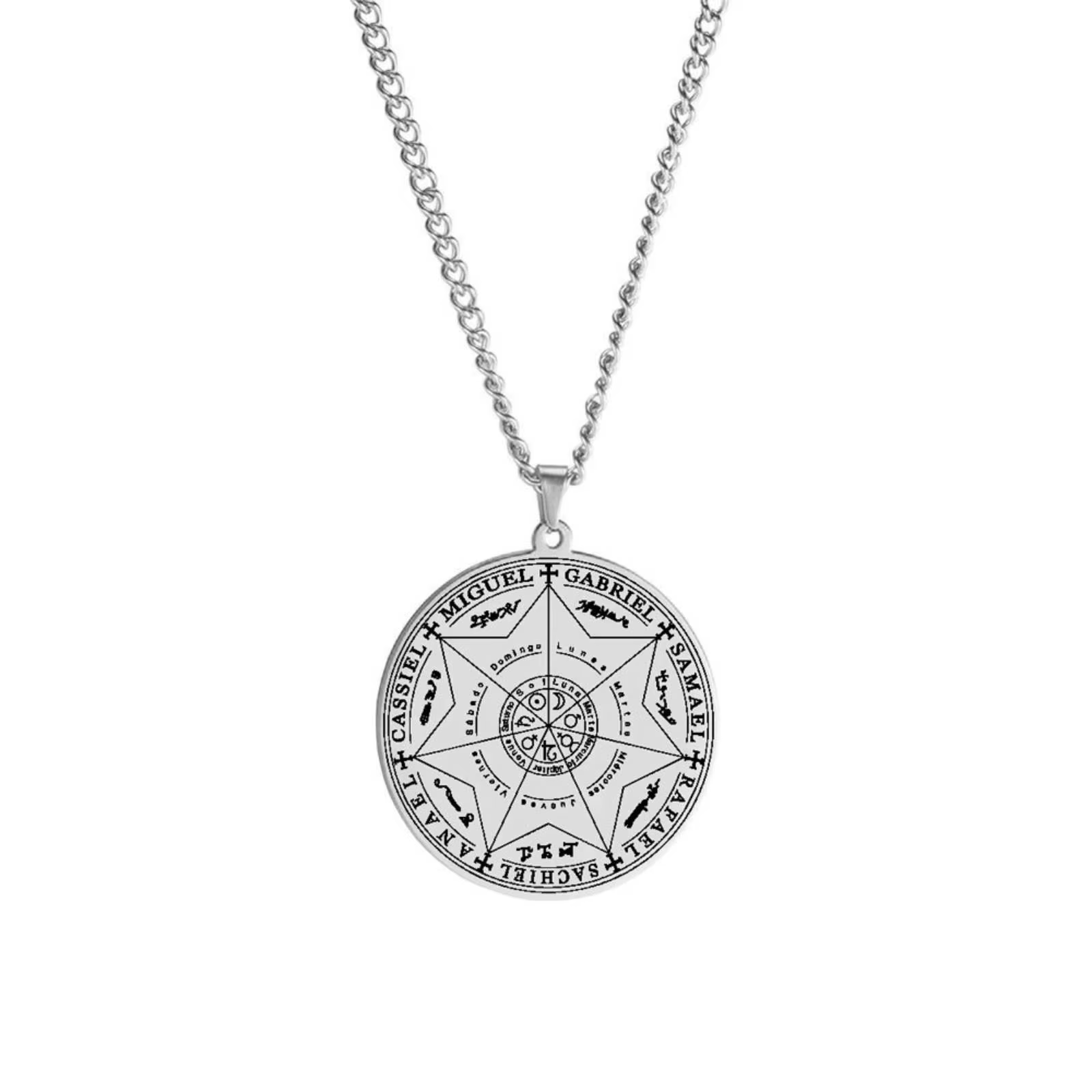 Collier pendentif sept sceaux archange pour femmes et hommes, amulette, accessoires de bijoux en aci