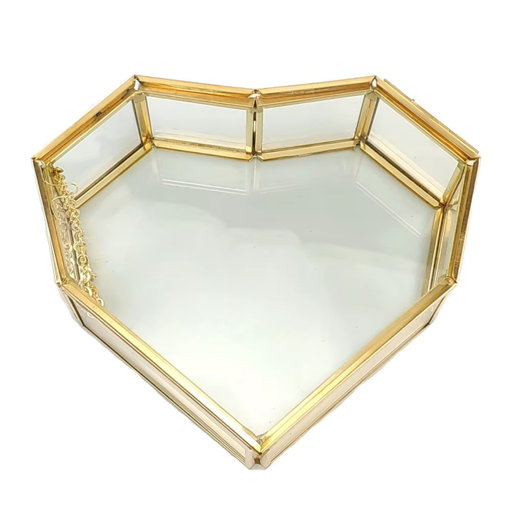 Boîte à bijoux élégante en verre, géométrique, avec couvercle, boîte à bagues, présentoir transparen