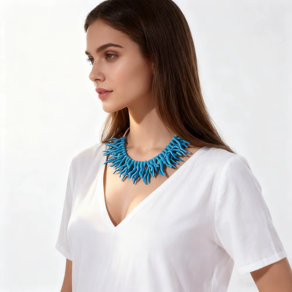 Collier bohème en corail bleu pour femmes, pendentif en résine, Design Unique, bijoux de fête sur la