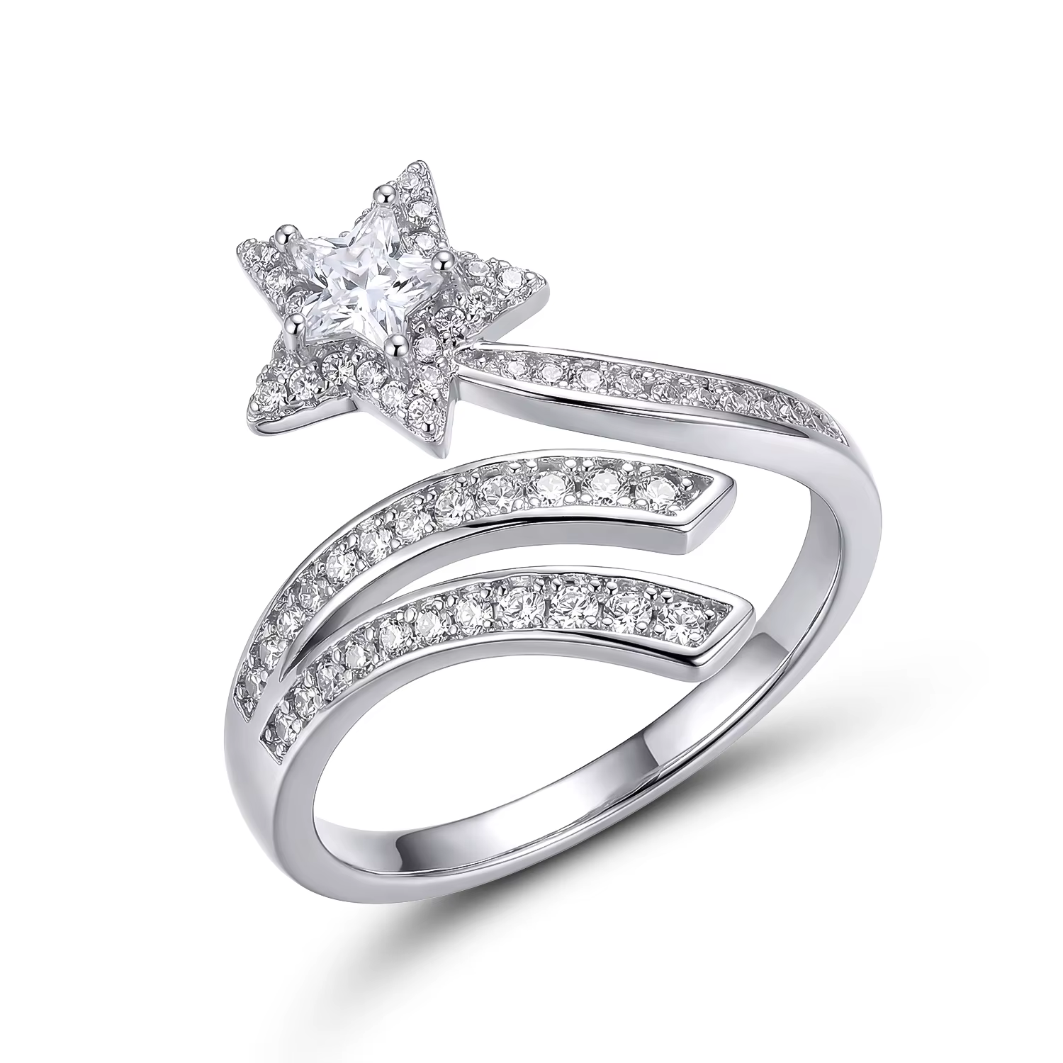 Bagues délicates en forme d'étoile pour femmes, couleur argentée, zircon cubique brillant, bijoux de