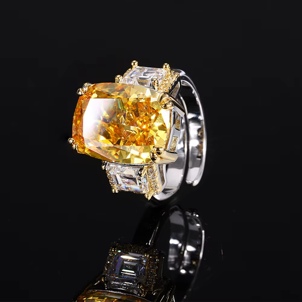 Vinregem – bague réglable de luxe en saphir Padparadscha de 12x16 mm, diamant à haute teneur en carb
