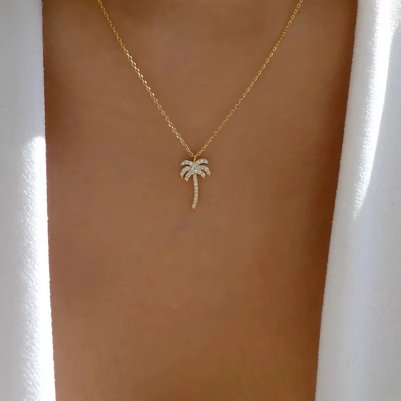 Collier en cristal de palmier AMP pour femme, tour de cou JOChoker, bijoux exquis, clavicule en méta