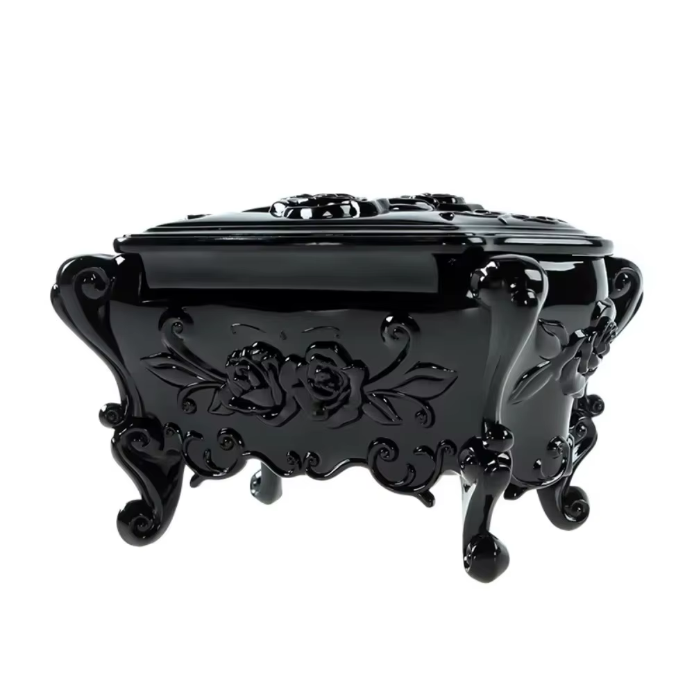 Boîte de rangement multifonctionnelle avec miroir, boîte de rangement de fleurs de roses sculptées, 