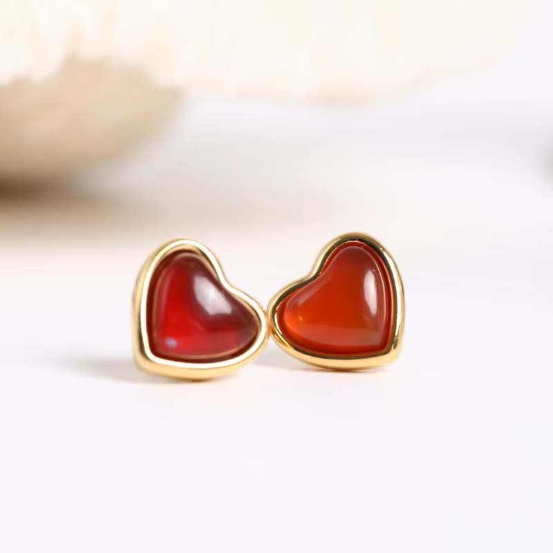 Boucles d'oreilles collier cornaline, collier en cristal coeur breloque en acier inoxydable cadeau d